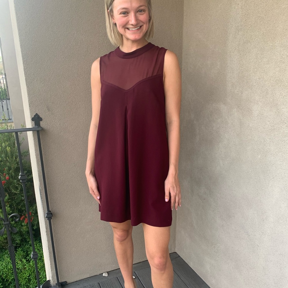 BCBG Purple dress with sheer neckline | M